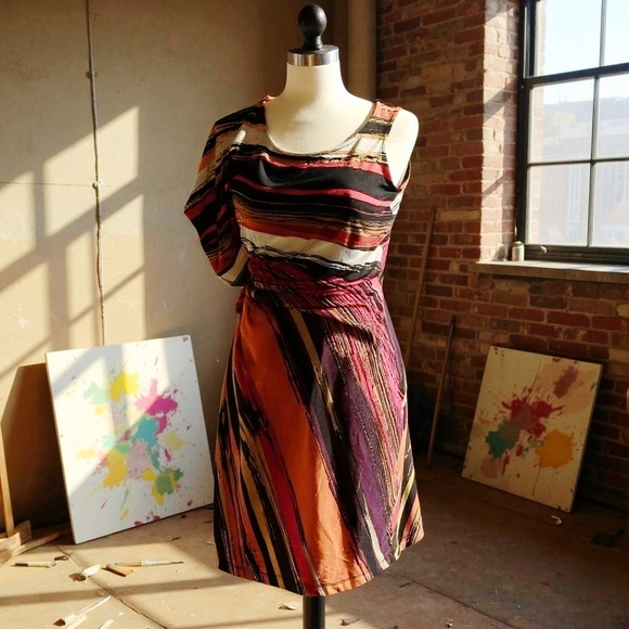 Worthington ✦ Abstract Midi Dress ✦ Sleeveless Asymmetrical Stretch Knit NWT M - Picture 2 of 16